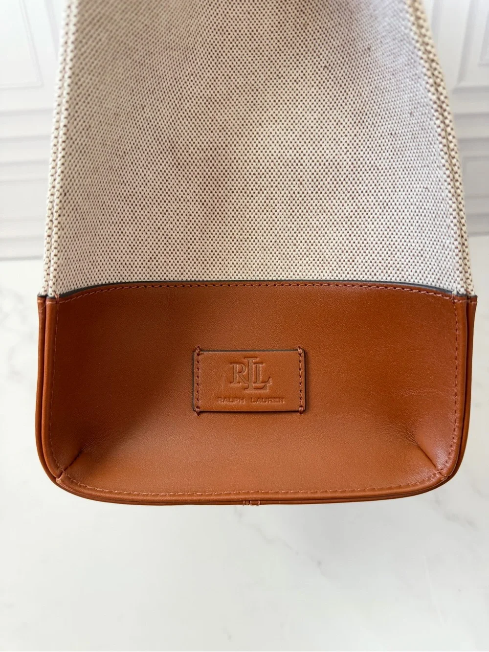 Lauren Ralph Lauren Canvas Leather Large Tote Bag Tan Brown NWT $325